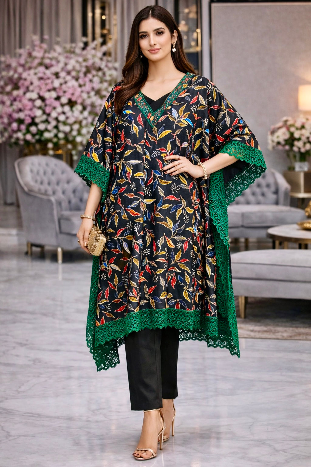 Emerald Garden Cotton Poncho Set