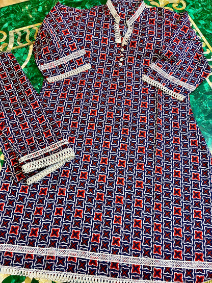 Indigo Bloom Cotton Kurta Set