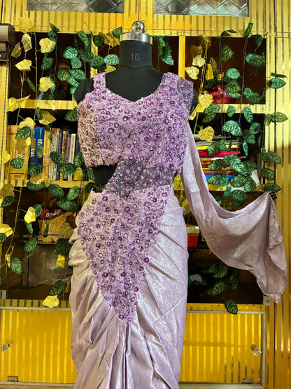 Amethyst Sandwash Shimmer Silk Ready-to-Wear Saree with Pre-stitched Blouse
