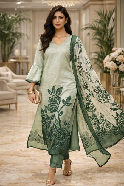Rose Aangan Cutwork Mulmul Suit Set