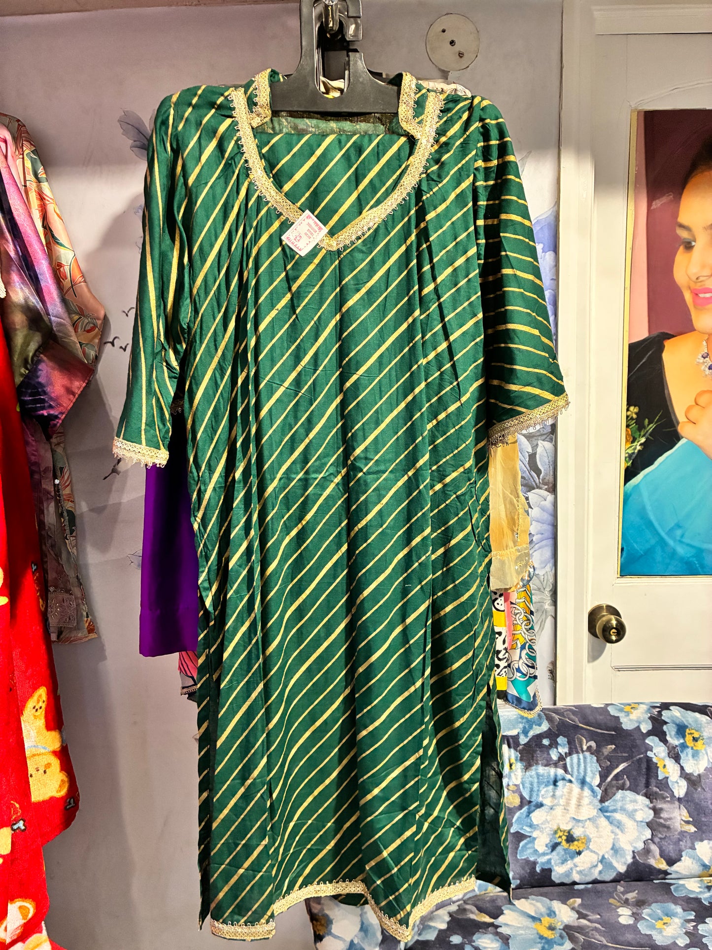 Emerald Stripe Khadi Print Kurta Set