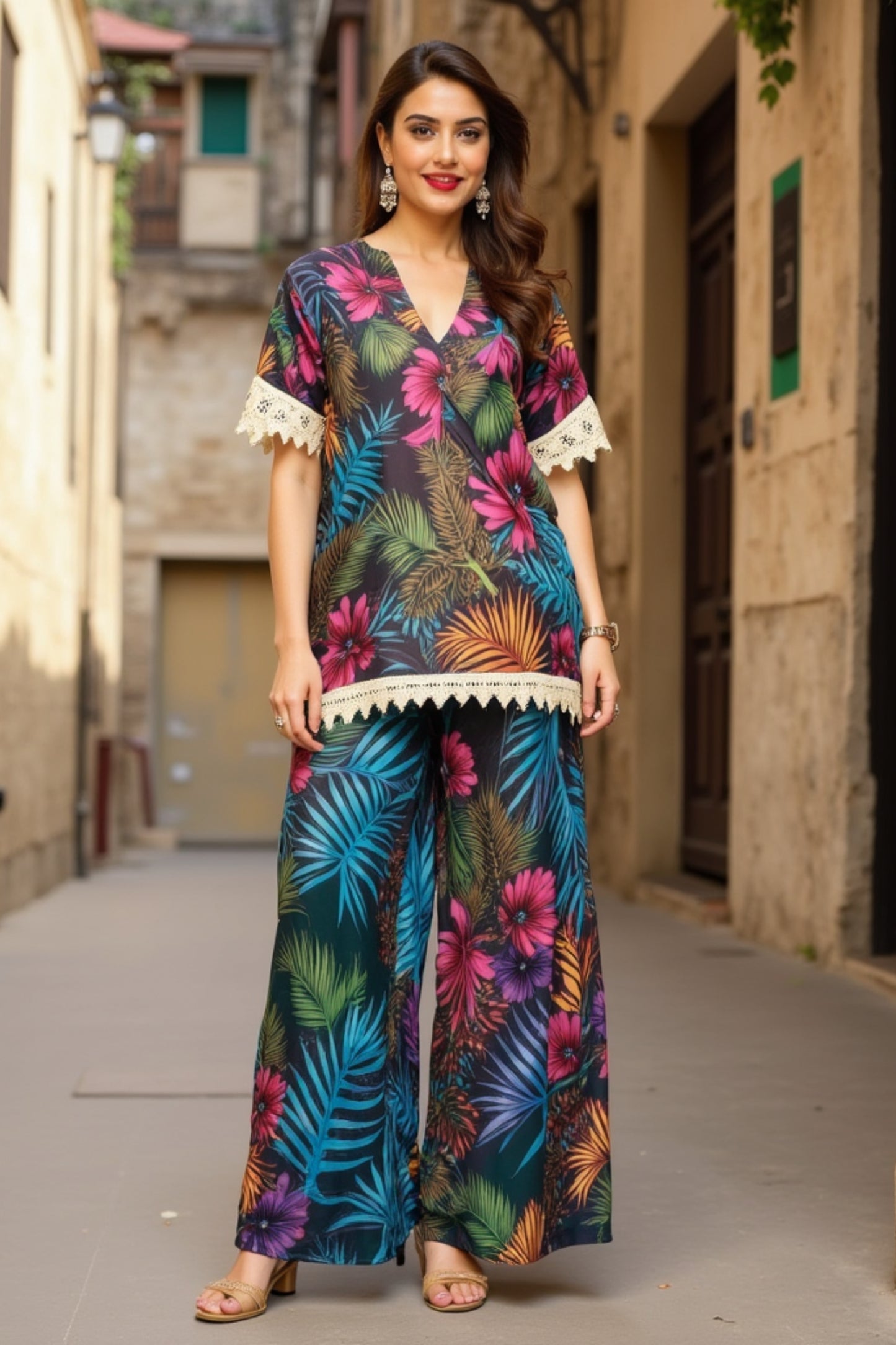 Tropical Bloom Cotton Rayon Co-ord Set