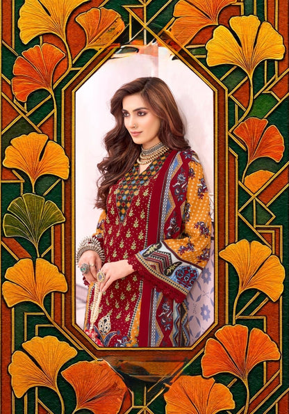 Aafreen Terracotta | Lawn Cotton Pakistani Suit Set