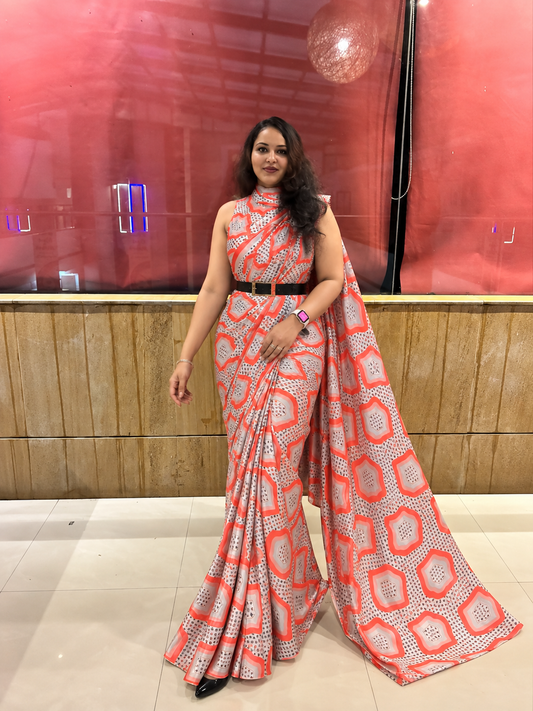 The Coral Mirage Luxe Saree