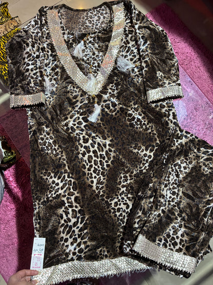 Leopard Luxe Velvet Kurta Set