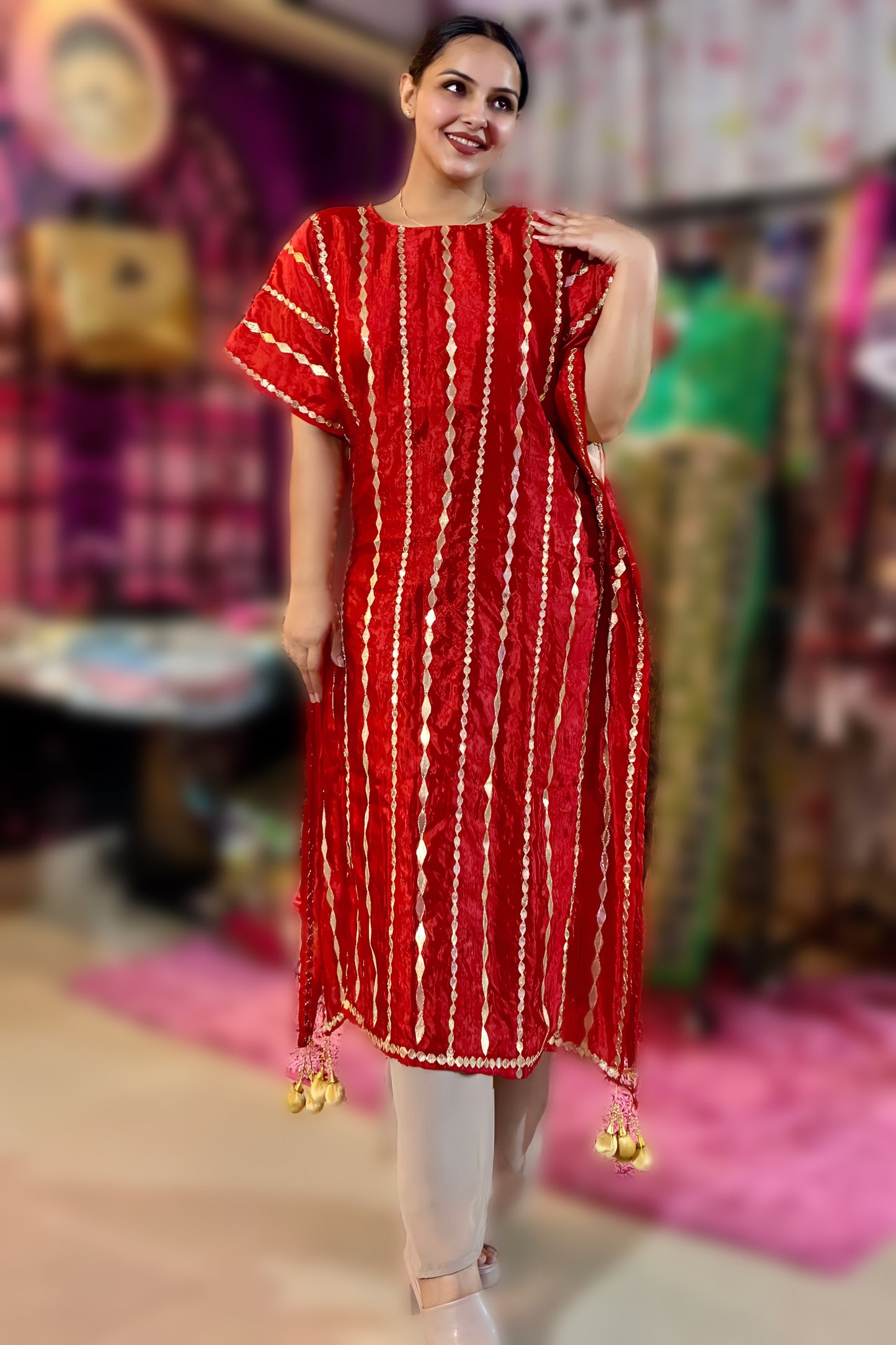 Zarmina Sequin Striped Organza Kaftan