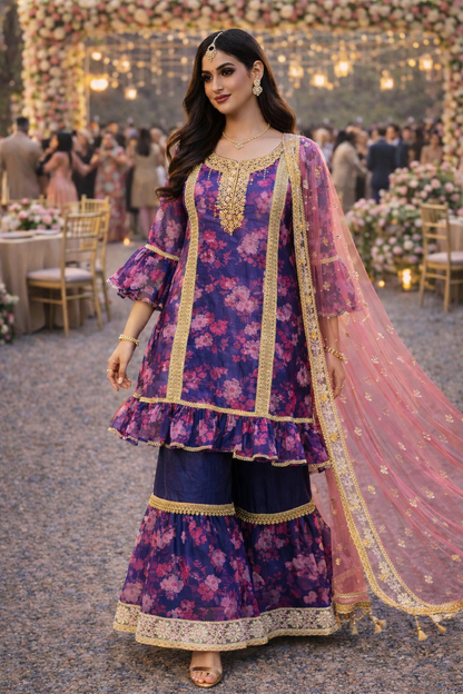 Midnight Bloom Pakistani Sharara Set