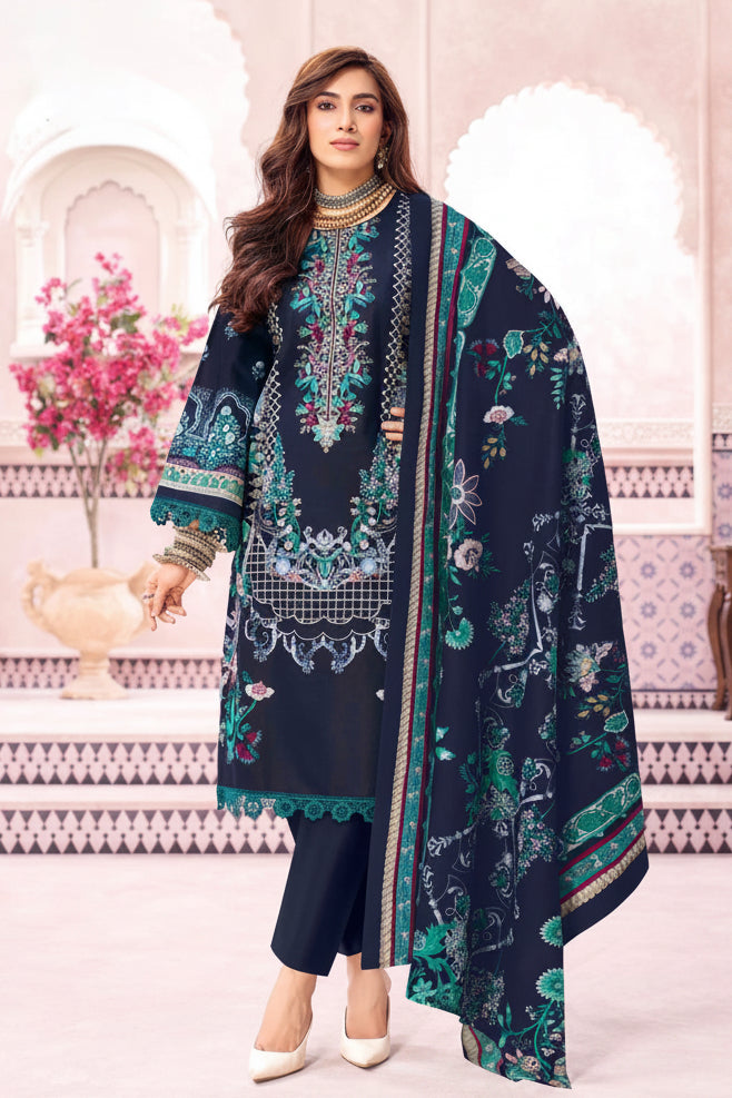 Firdaus Indigo | Lawn Cotton Pakistani Suit Set