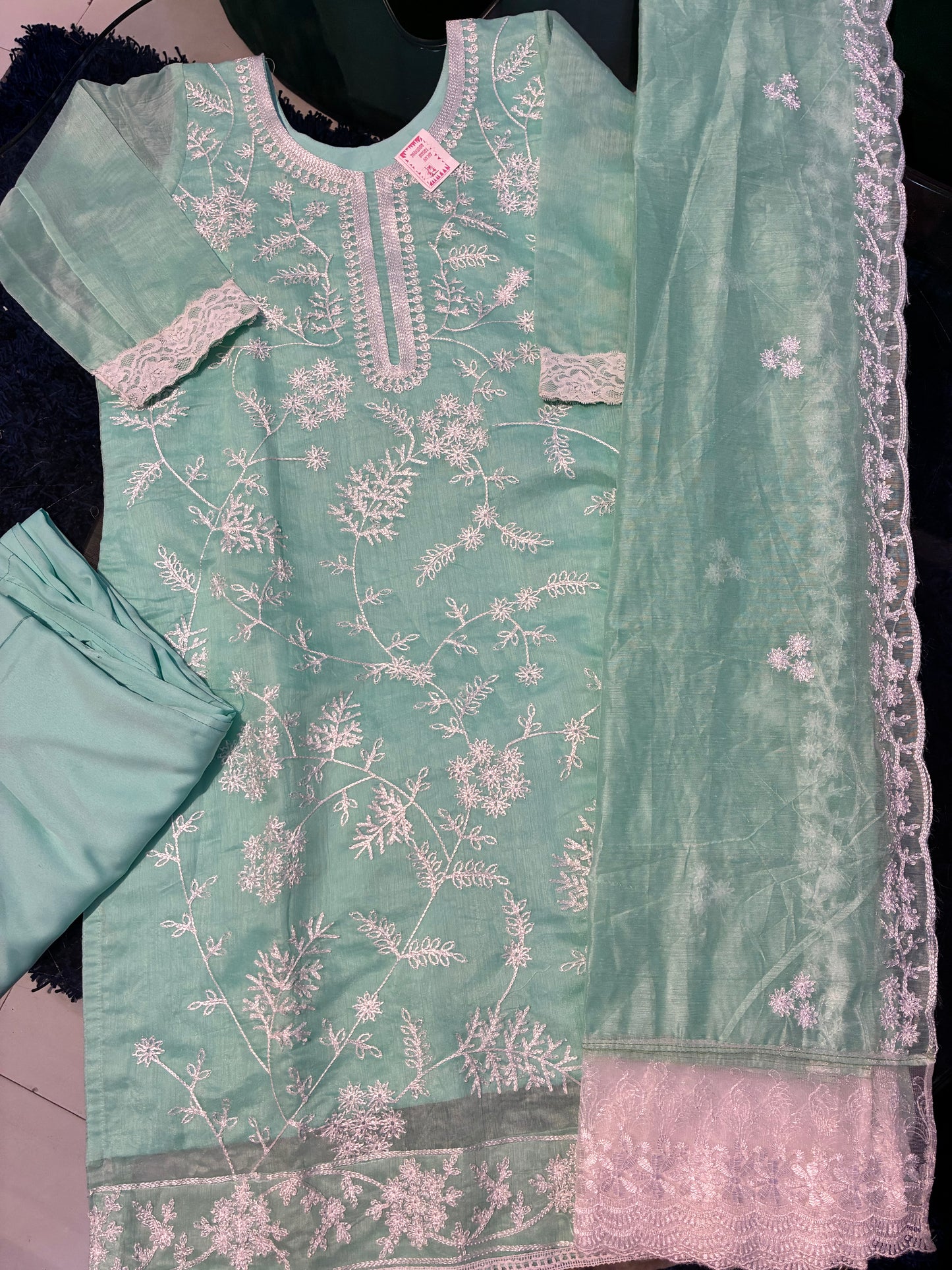Mint Glow Resham Suit Set