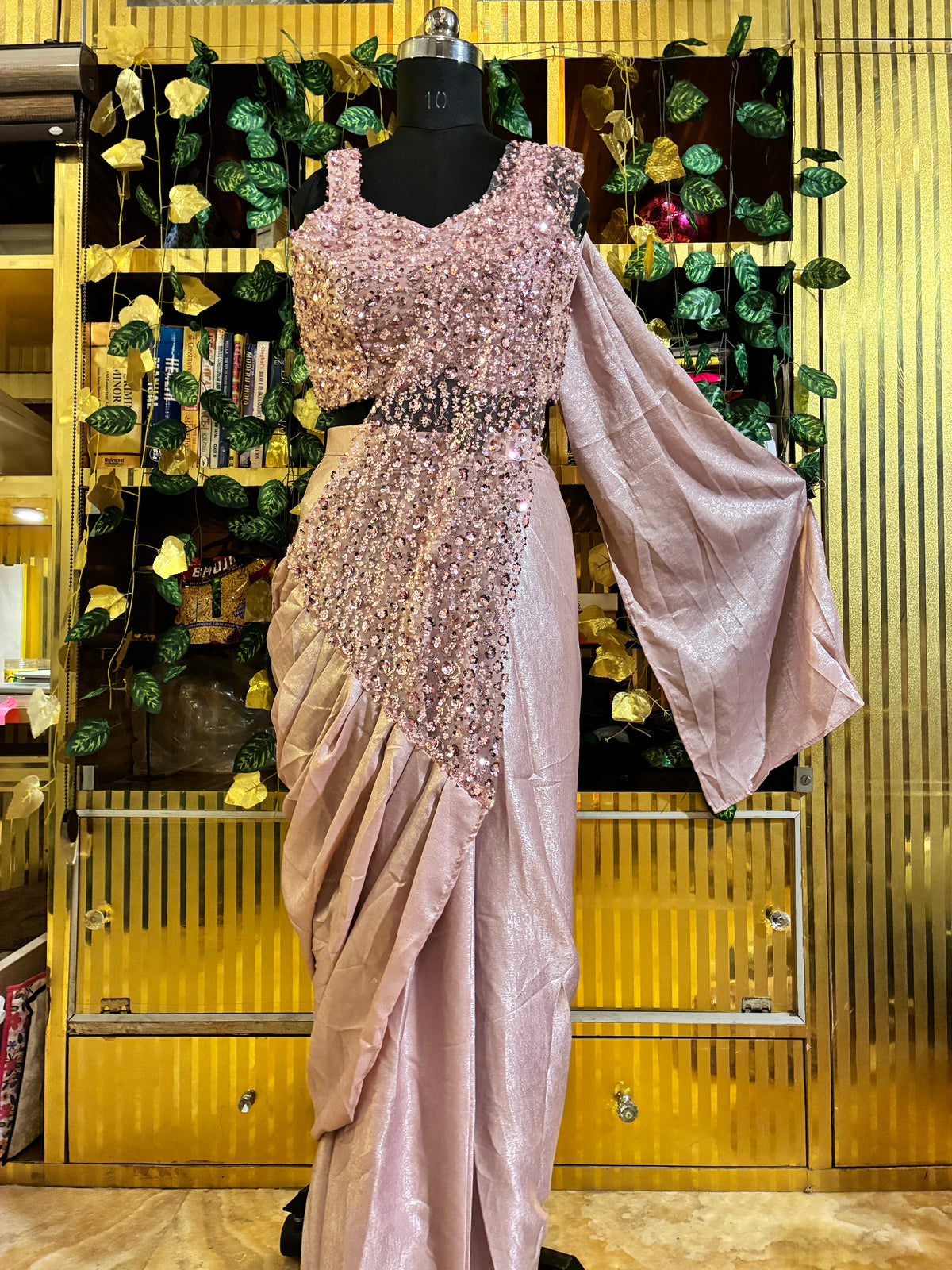 Blush Sandwash Shimmer Silk Ready-to-Wear Saree with Pre-stitched Blouse