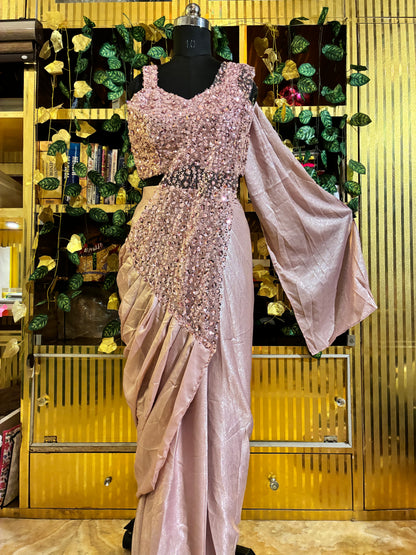 Blush Sandwash Shimmer Silk Ready-to-Wear Saree with Pre-stitched Blouse