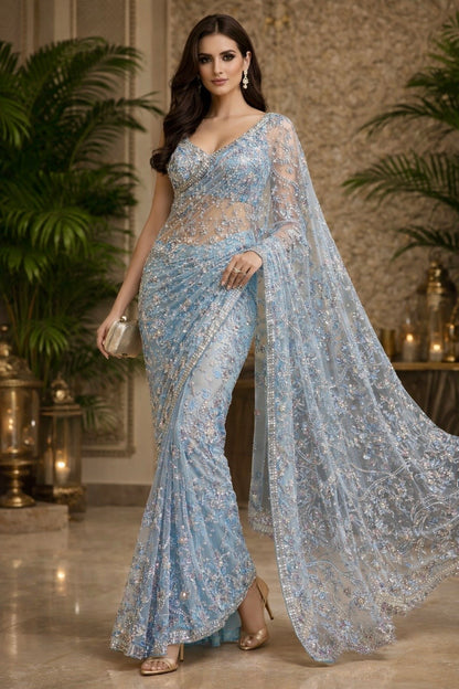 Frosted Bloom Luxe Net Saree