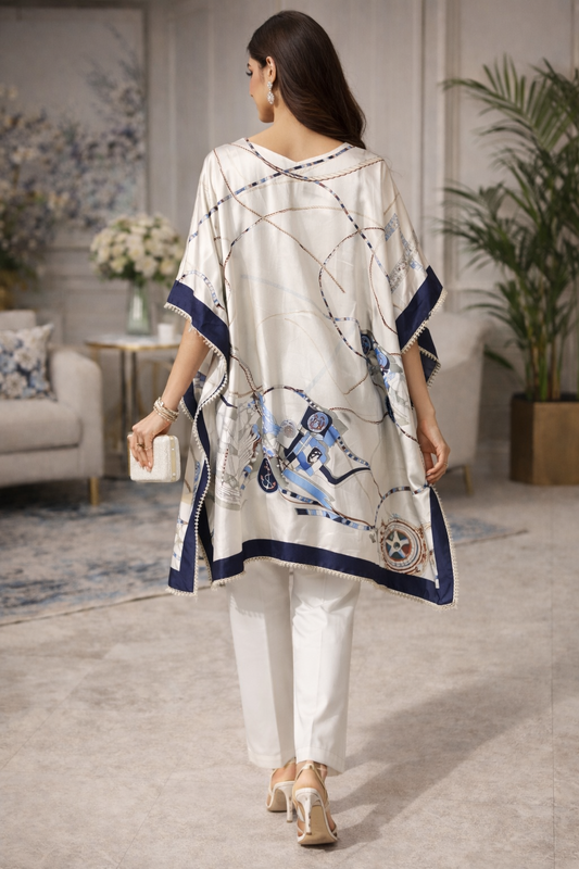 Nautical Ivory Satin Kaftan Top