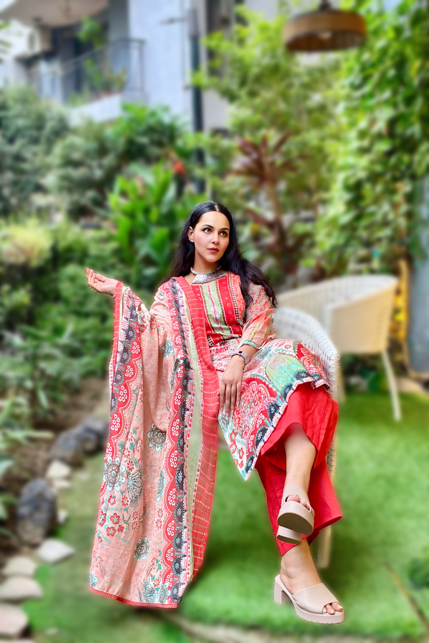 Zarmina Blush Rouge | Lawn Cotton Pakistani Suit Set