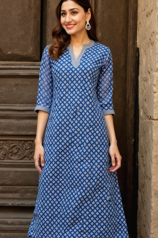 Mosaic Blue Cotton Kurta Set