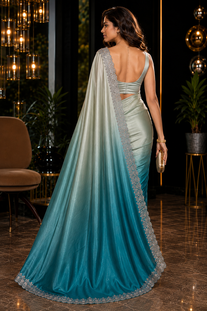 Ombre Swarovski Satin Saree