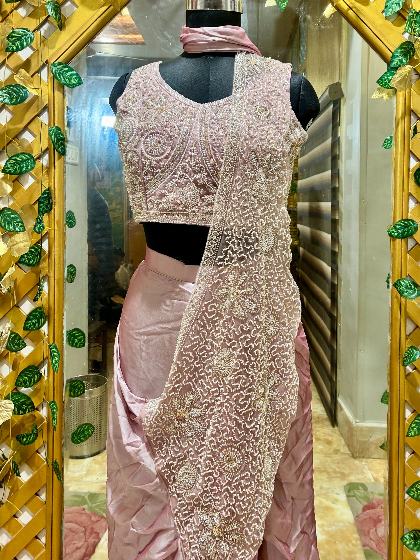 Blush Royale Ready-to-Wear Satin Saree with Pre-stitched Designer Blouse