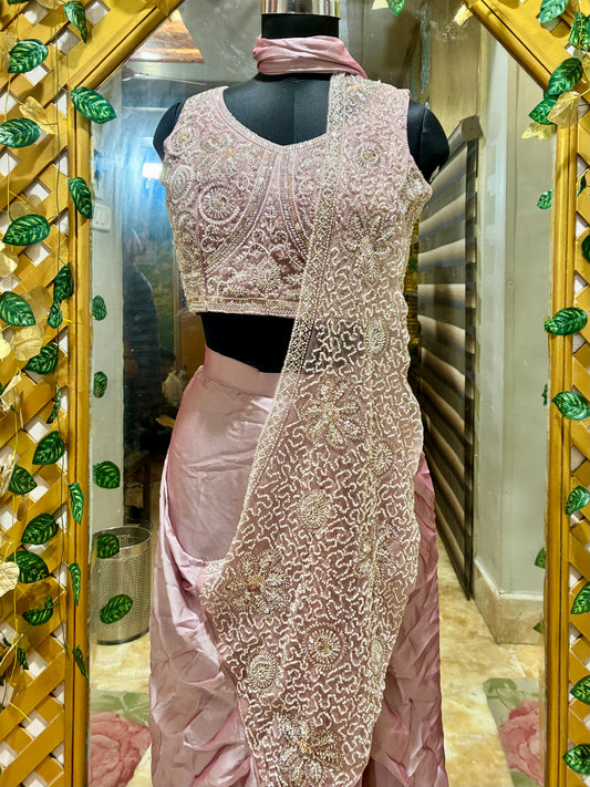 Blush Royale Ready-to-Wear Satin Saree with Pre-stitched Designer Blouse
