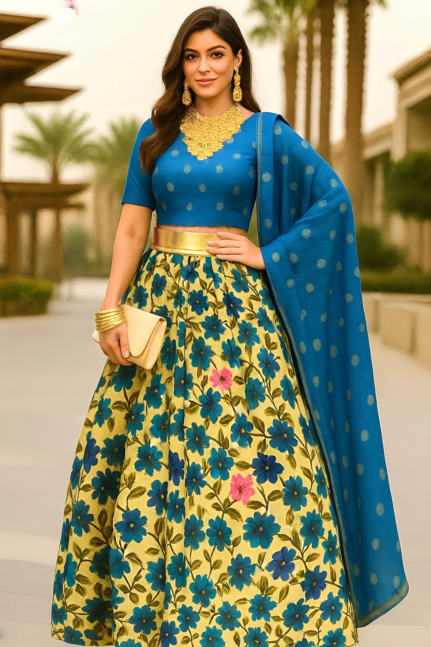 Neelkamal Blue Floral Lehenga Set