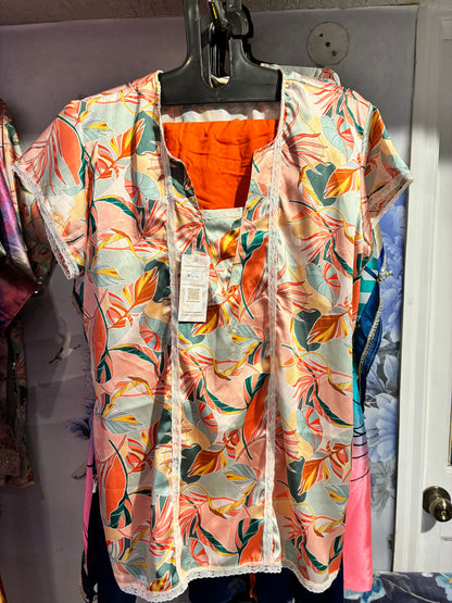 Tangerine Bloom Satin Co-ord Set