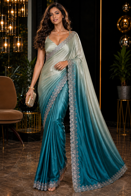 Dual-tone Swarovski Satin Saree