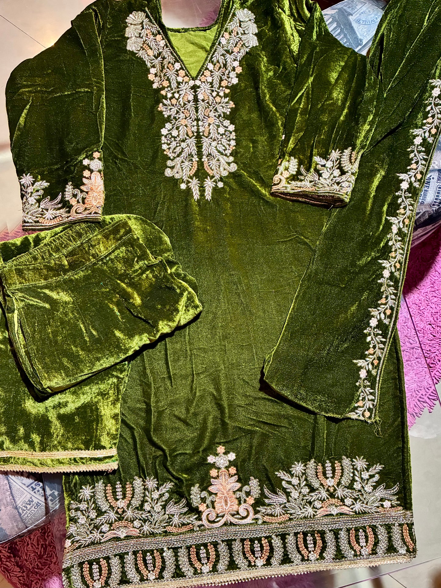 Mahira Regal Emerald Velvet Set
