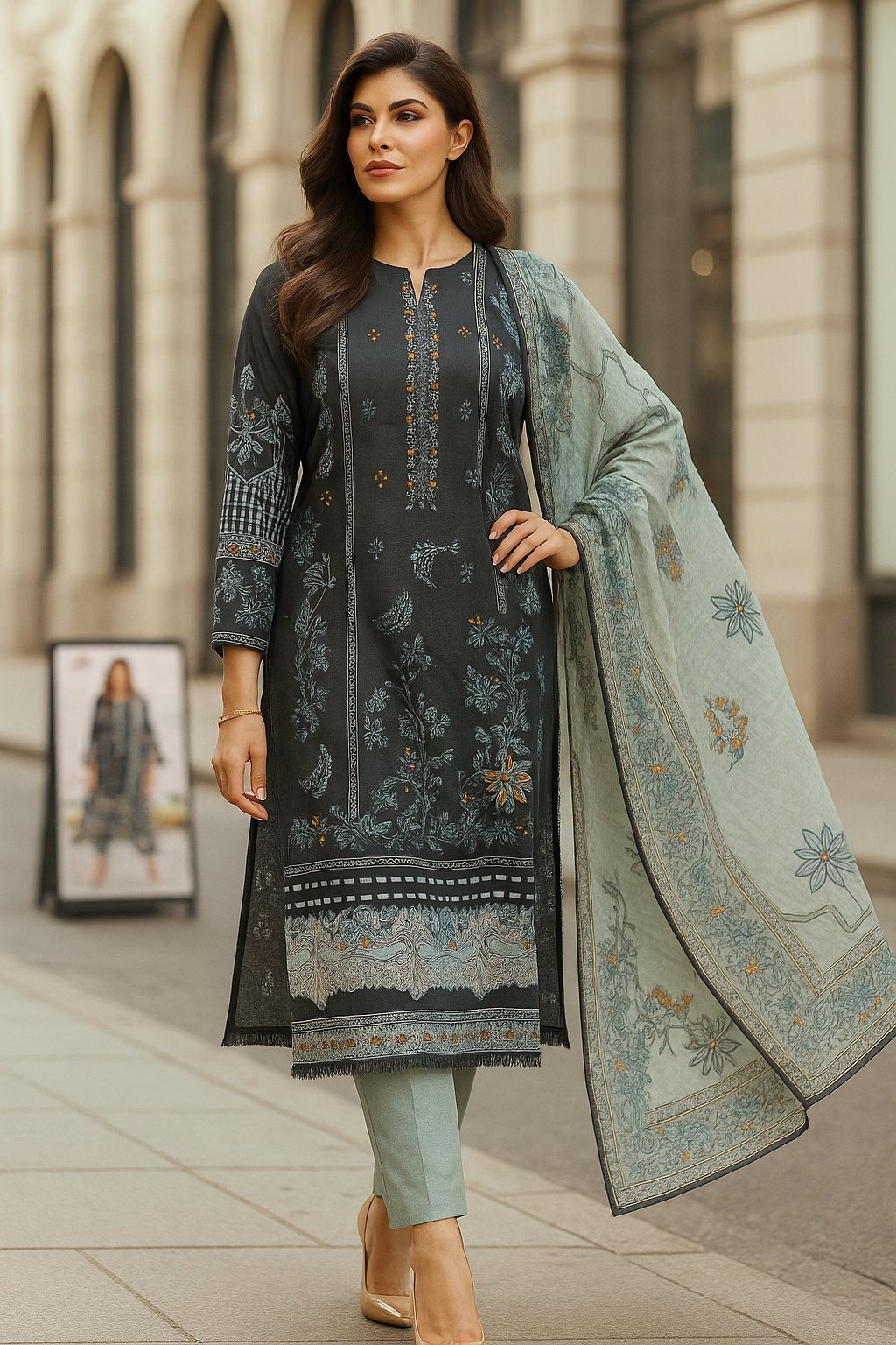 Aafreen Sage Green | Lawn Cotton Pakistani Suit Set