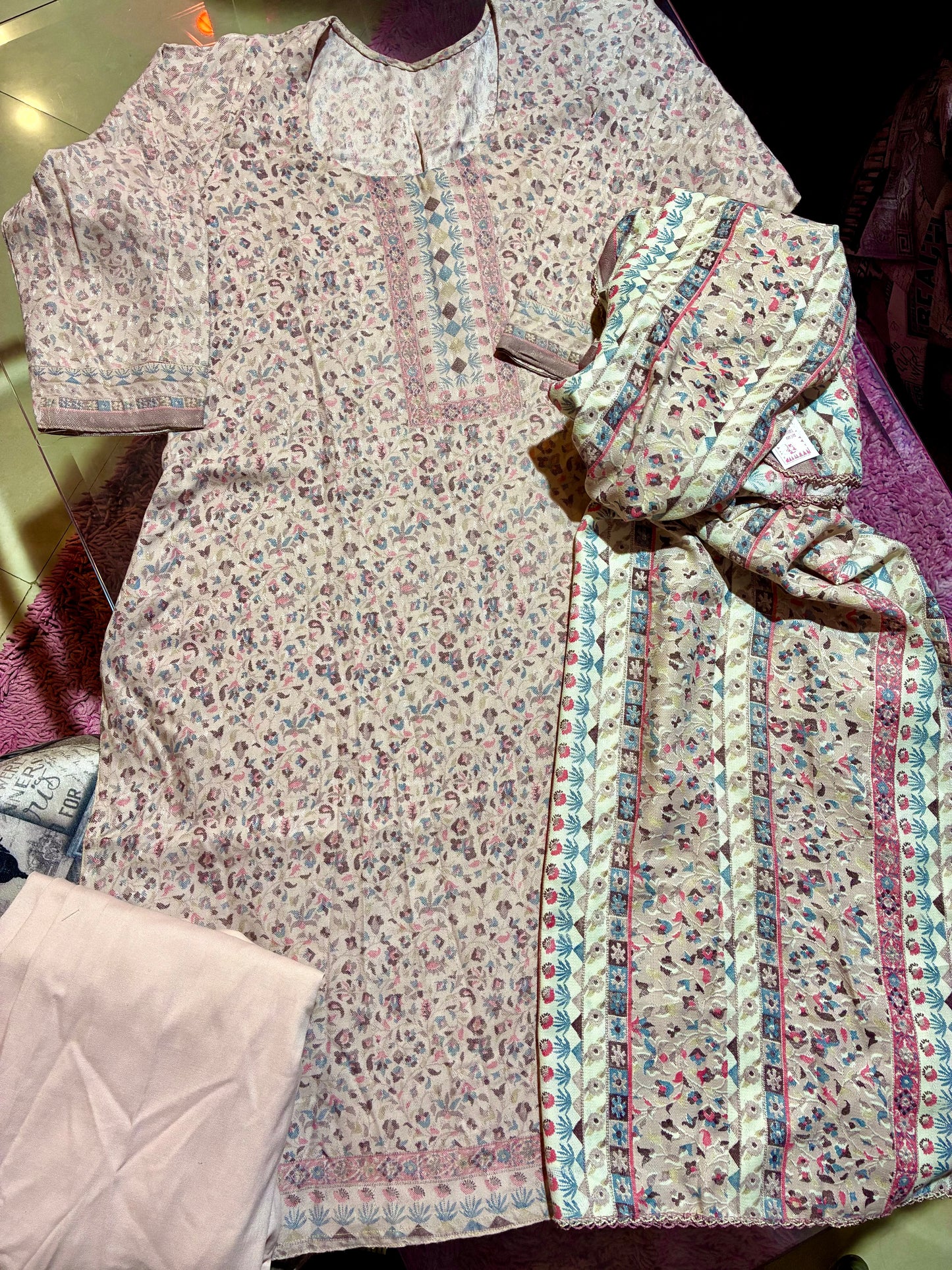 Sehrish Soft Rose Wool Ensemble