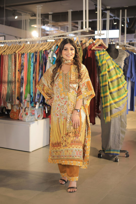 Mehrunisa Golden Garden Kaftan Set