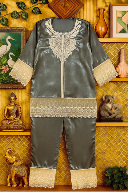 Charcoal Grace Satin Co-ord Set