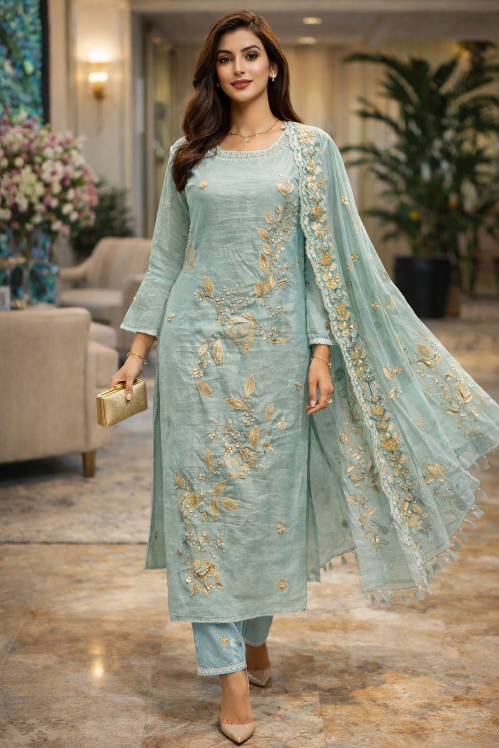 Verdelle Patchwork Mulmul Suit Set
