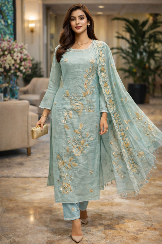 Verdelle Patchwork Mulmul Suit Set