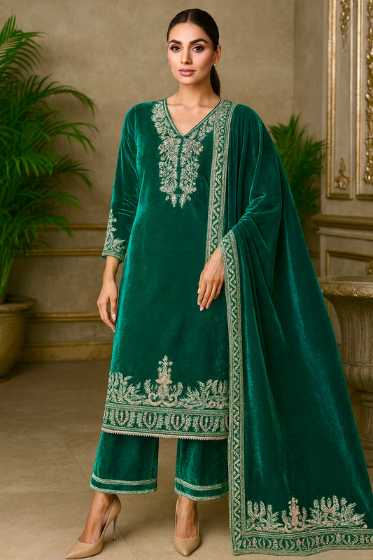 Mahira Regal Sage Velvet Set