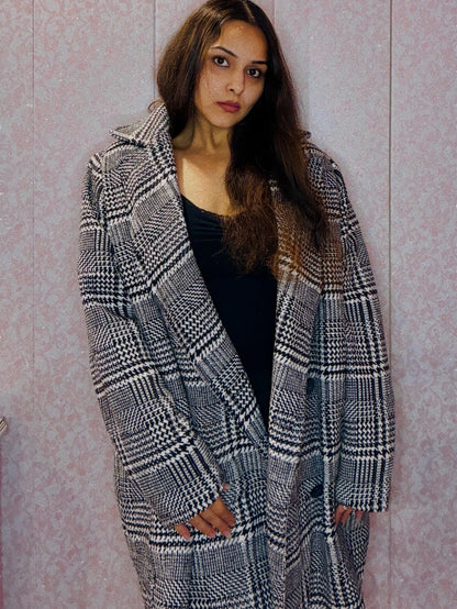 Monochrome Check Longline Winter Coat