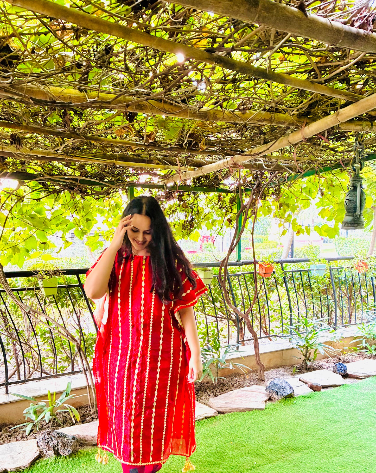 Zarmina Striped Sequin Organza Kaftan