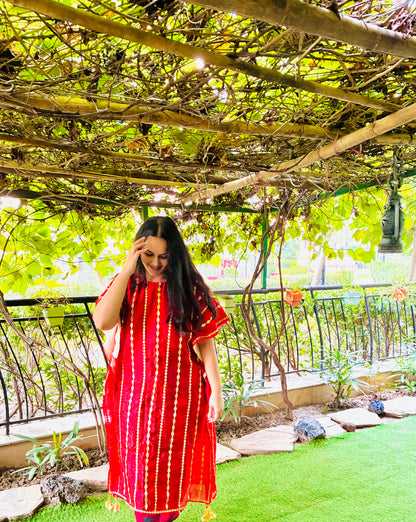 Zarmina Striped Sequin Organza Kaftan