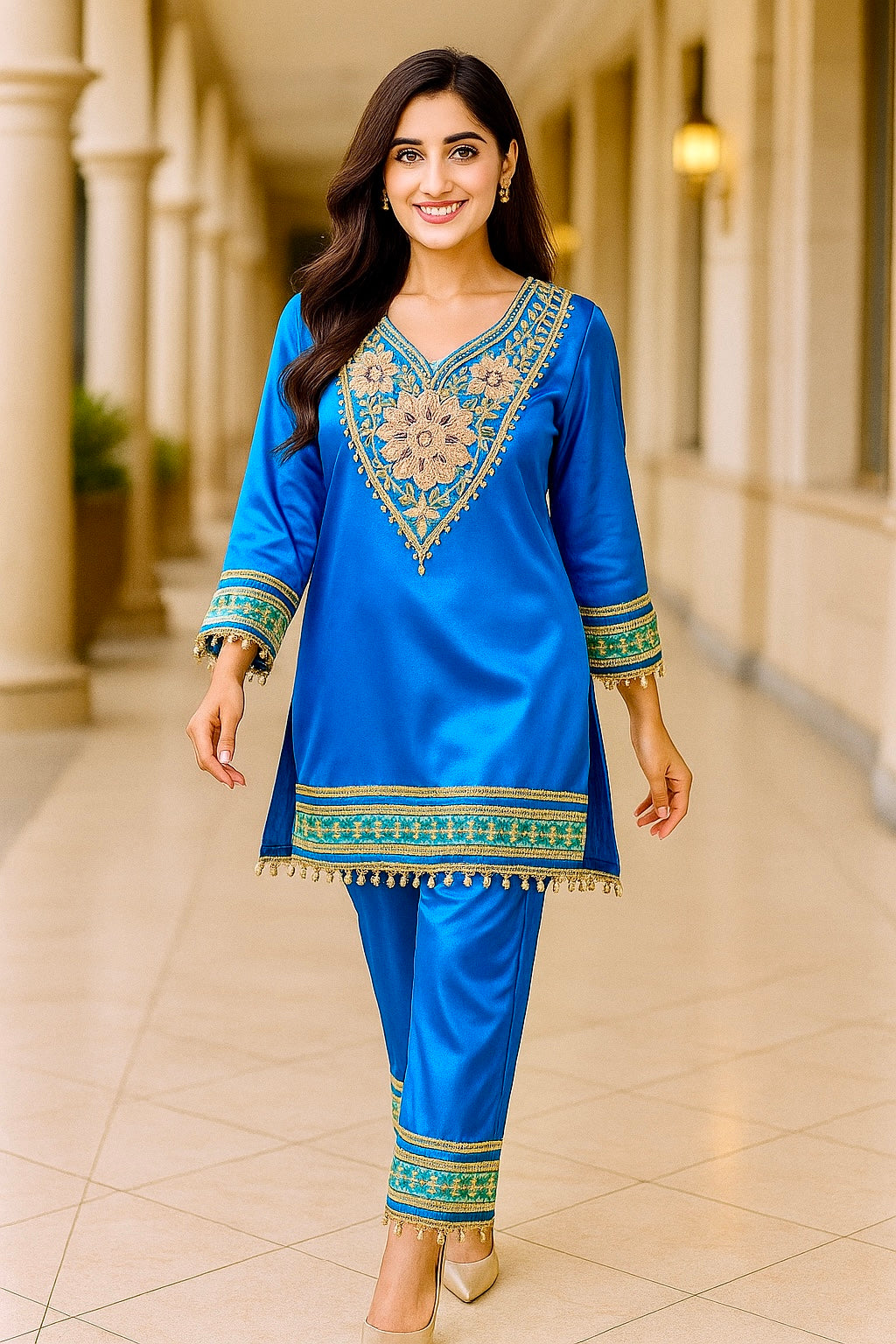 Your Majesty Embroidered Satin Co-ord Set