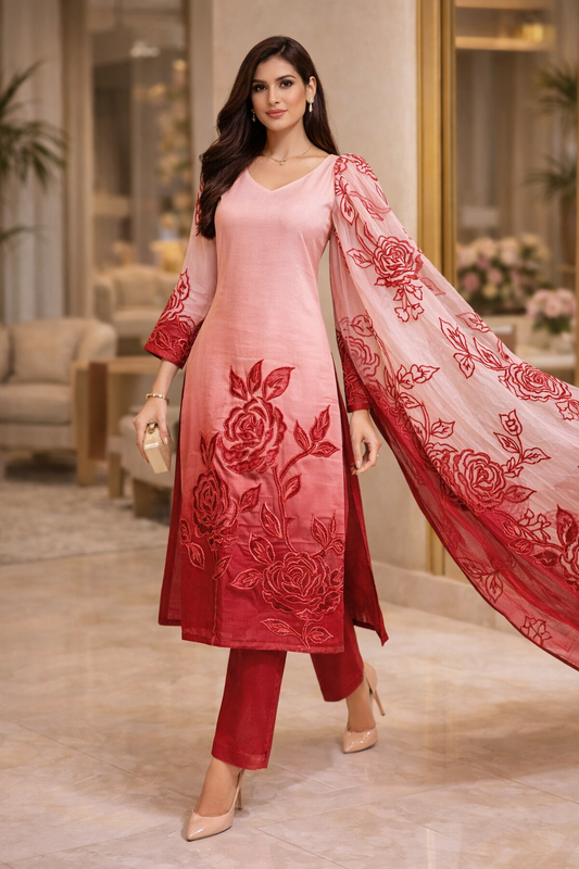 Rose Aangan Cutwork Mulmul Suit Set