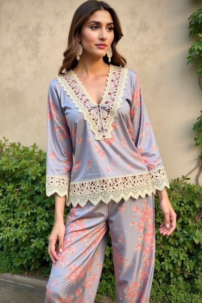 Peachy Mist Rayon 3 Pc Co-ord Set