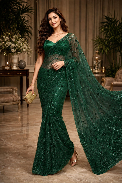 Noir Bloom Luxe Net Saree
