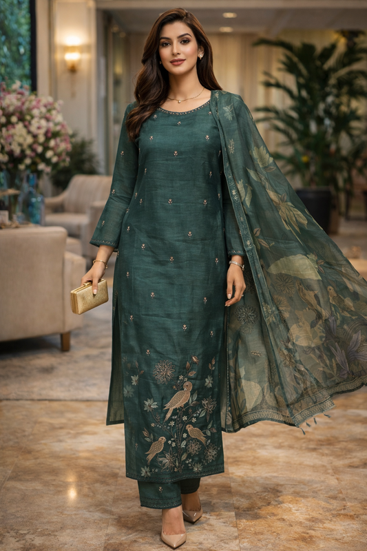 Aviora Embroidered Mulmul Suit Set