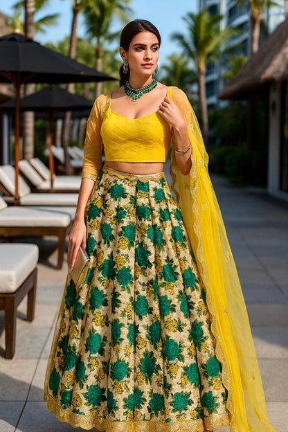 Panna Phool Green Floral Lehenga Set