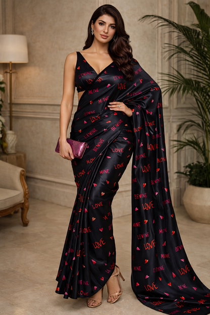 Midnight Amour Satin Saree