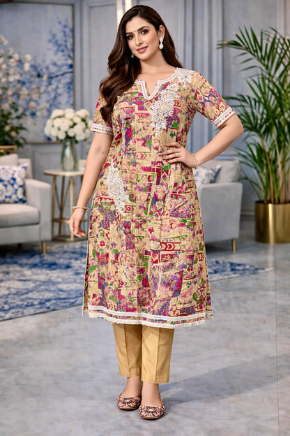Vintage Mosaic Cotton Kurta Set