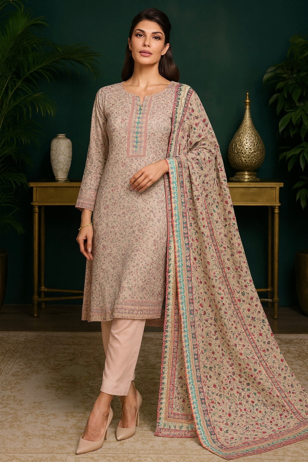 Sehrish Soft Rose Wool Ensemble
