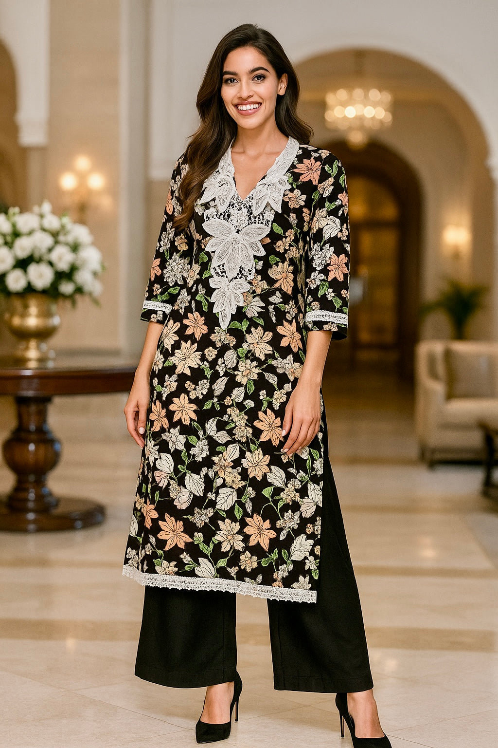 Noir Bloom Cotton Kurta Set