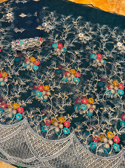 Midnight Sky Embroidered Net Saree