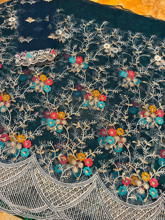 Midnight Sky Embroidered Net Saree