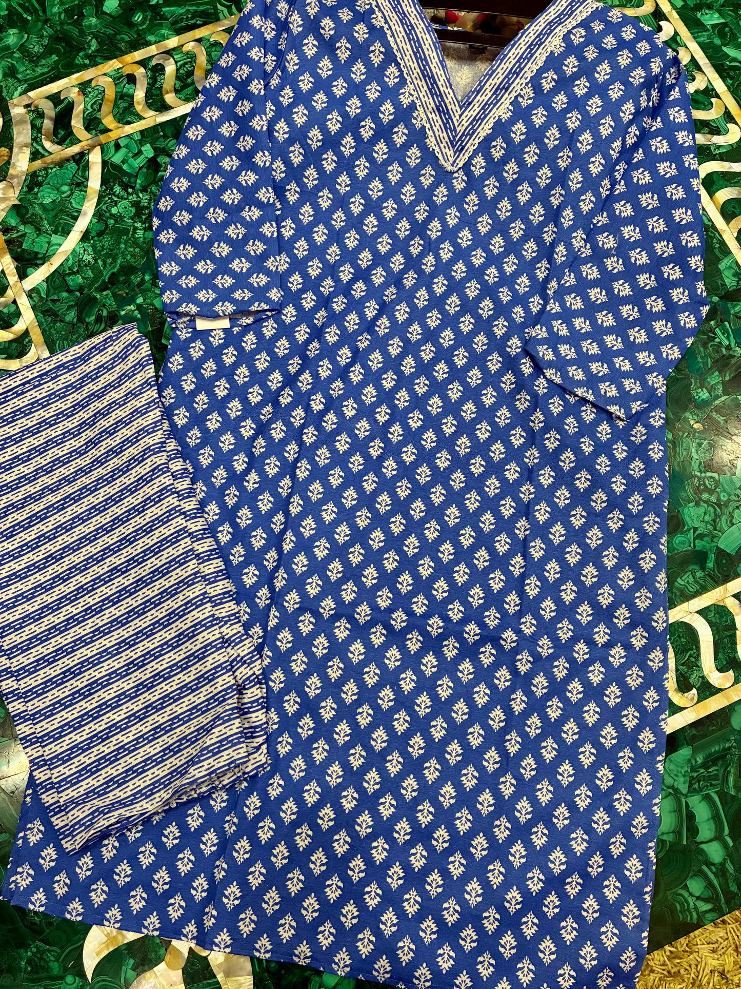 Mosaic Blue Cotton Kurta Set