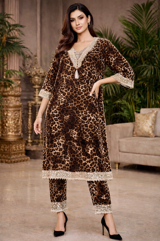 Leopard Luxe Velvet Kurta Set